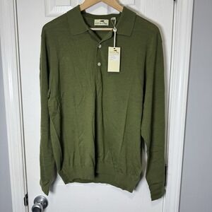 NWT Alister Mackenzie V Neck Sweater M Men Olive Green 100% Merino Wool